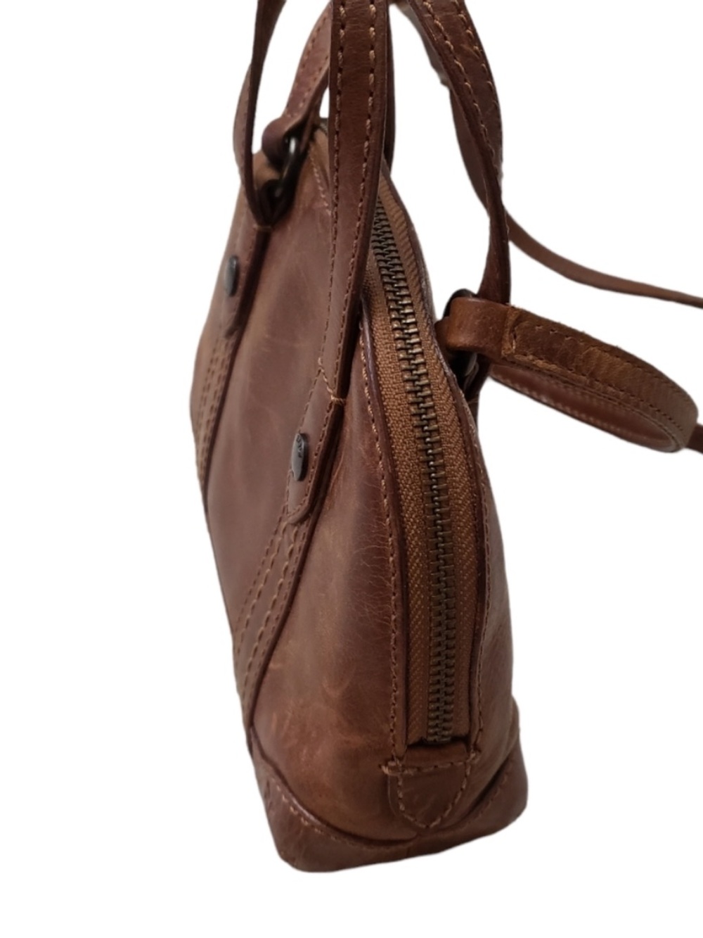 Frye Melissa Leather Domed Satchel Crossbody Mini Shoulder Bag Cognac Brown EUC - Picture 5 of 8